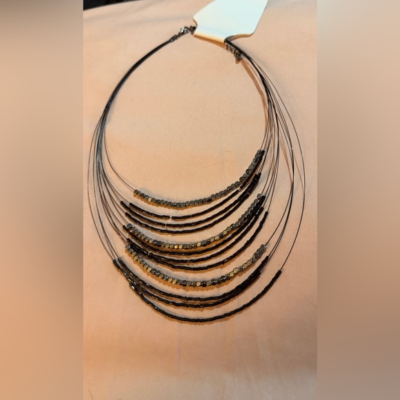 Black And Gold Beaded Multi Strand Necklace